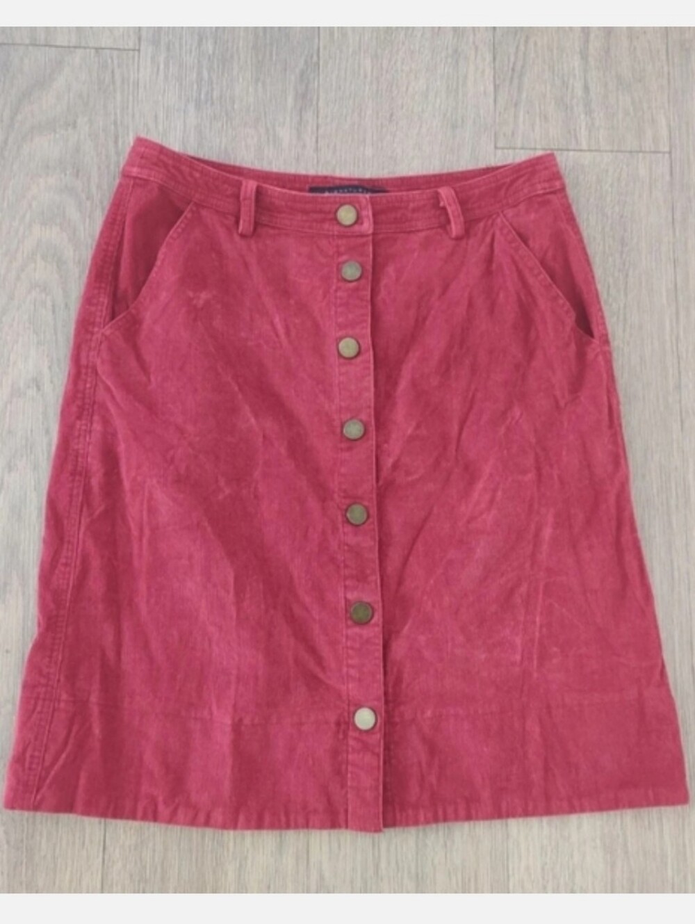 Signature8 Berry Red Preppy Corduroy Button Down Mini Skirt